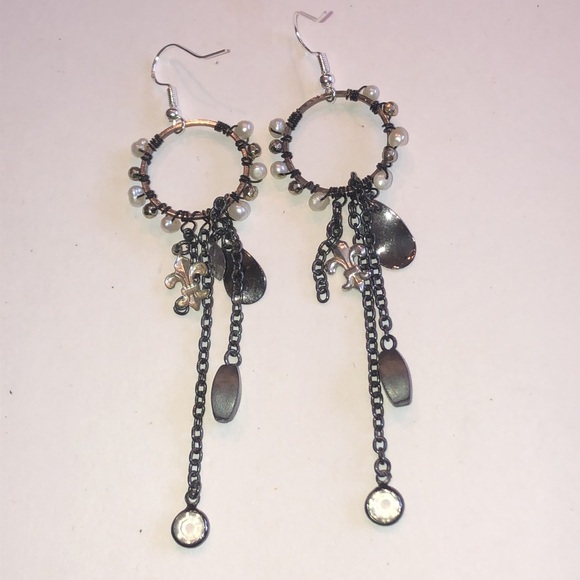 Elegant Silver Tone and Black Boho Dangle Earrings - Picture 5 of 5